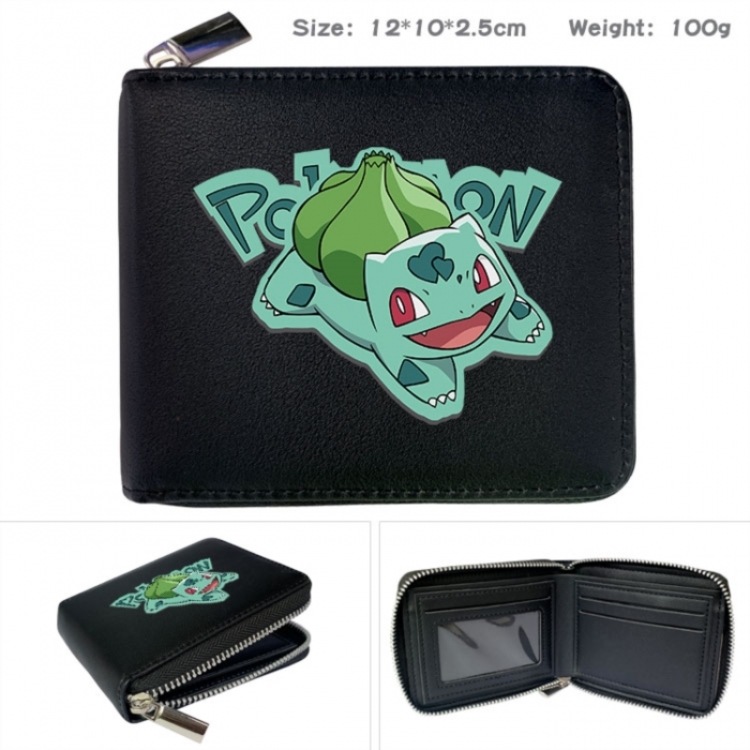 Pokemon Anime zipper black leather half-fold wallet 12X10X2.5CM 100G