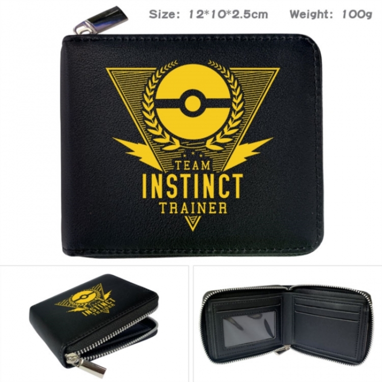 Pokemon Anime zipper black leather half-fold wallet 12X10X2.5CM 100G
