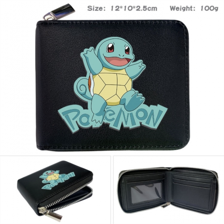 Pokemon Anime zipper black leather half-fold wallet 12X10X2.5CM 100G