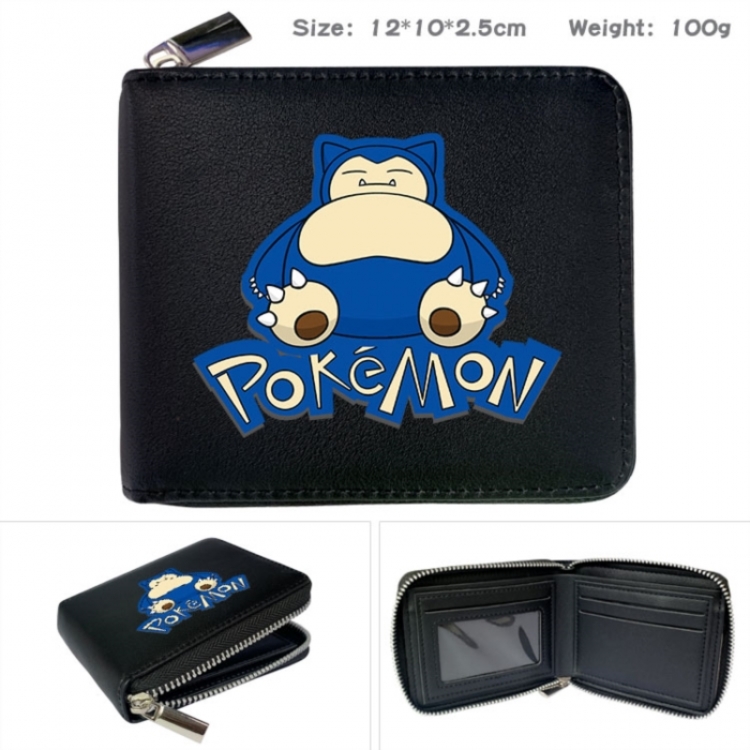 Pokemon Anime zipper black leather half-fold wallet 12X10X2.5CM 100G