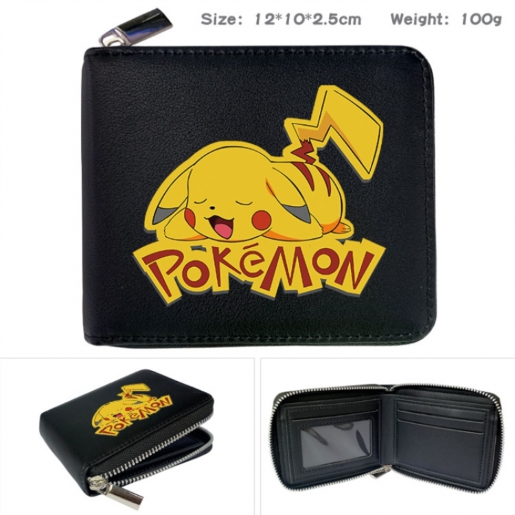 Pokemon Anime zipper black leather half-fold wallet 12X10X2.5CM 100G
