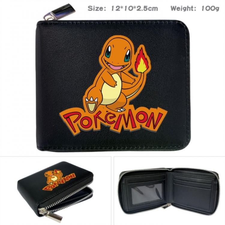 Pokemon Anime zipper black leather half-fold wallet 12X10X2.5CM 100G