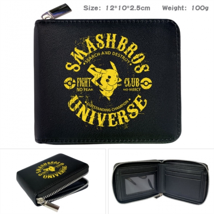 Pokemon Anime zipper black leather half-fold wallet 12X10X2.5CM 100G