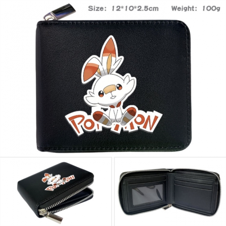 Pokemon Anime zipper black leather half-fold wallet 12X10X2.5CM 100G