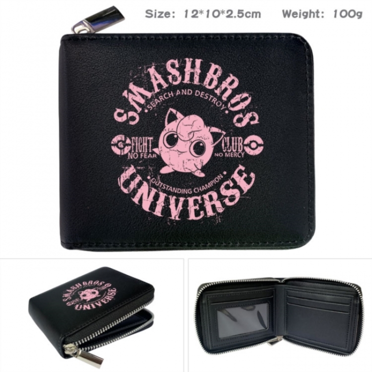 Pokemon Anime zipper black leather half-fold wallet 12X10X2.5CM 100G
