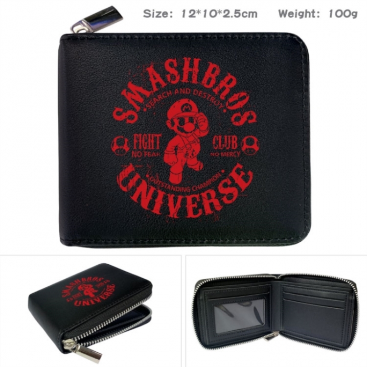 Super Mario Anime zipper black leather half-fold wallet 12X10X2.5CM 100G