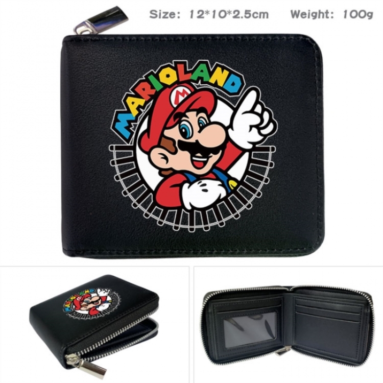 Super Mario Anime zipper black leather half-fold wallet 12X10X2.5CM 100G
