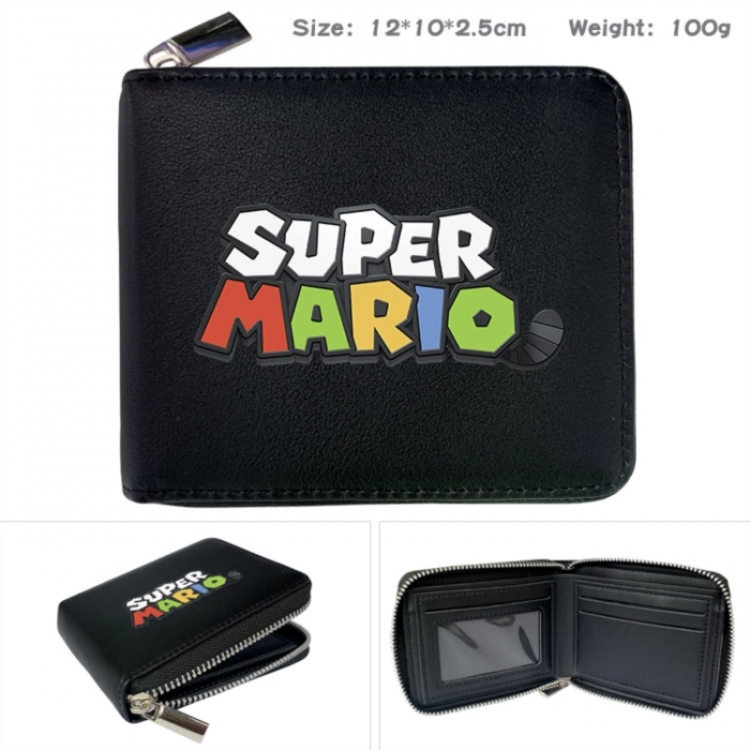Super Mario Anime zipper black leather half-fold wallet 12X10X2.5CM 100G