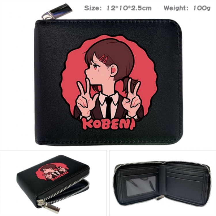 Chainsaw man Anime zipper black leather half-fold wallet 12X10X2.5CM 100G