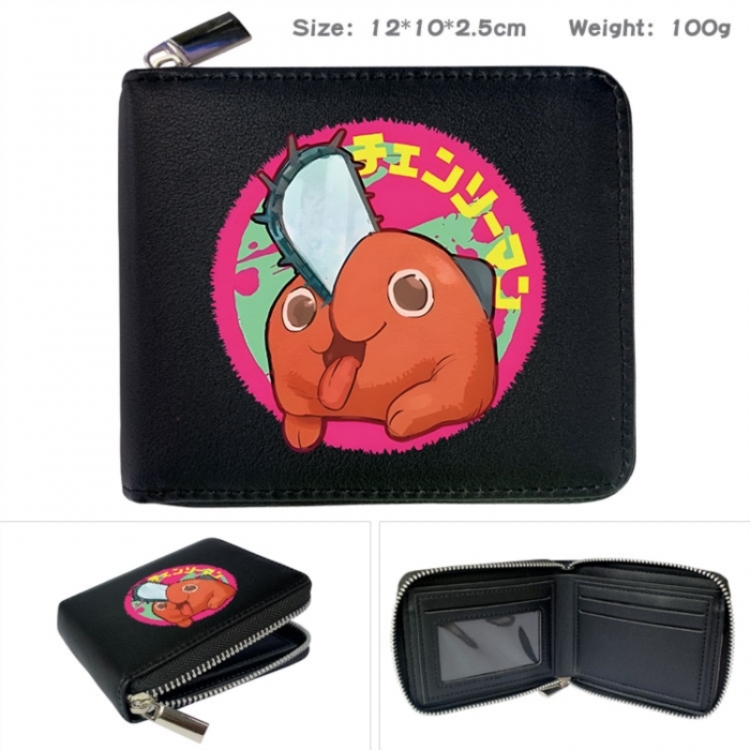 Chainsaw man Anime zipper black leather half-fold wallet 12X10X2.5CM 100G