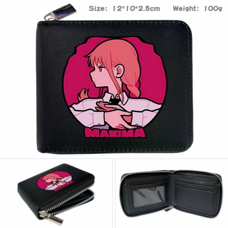 Chainsaw man Anime zipper black leather half-fold wallet 12X10X2.5CM 100G