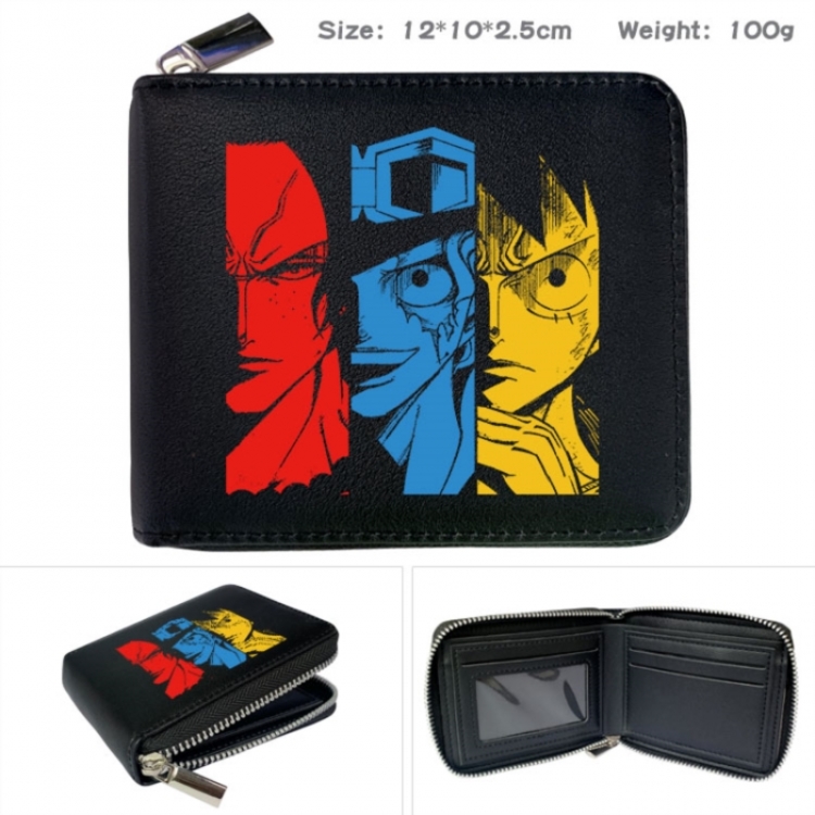 One Piece Anime zipper black leather half-fold wallet 12X10X2.5CM 100G