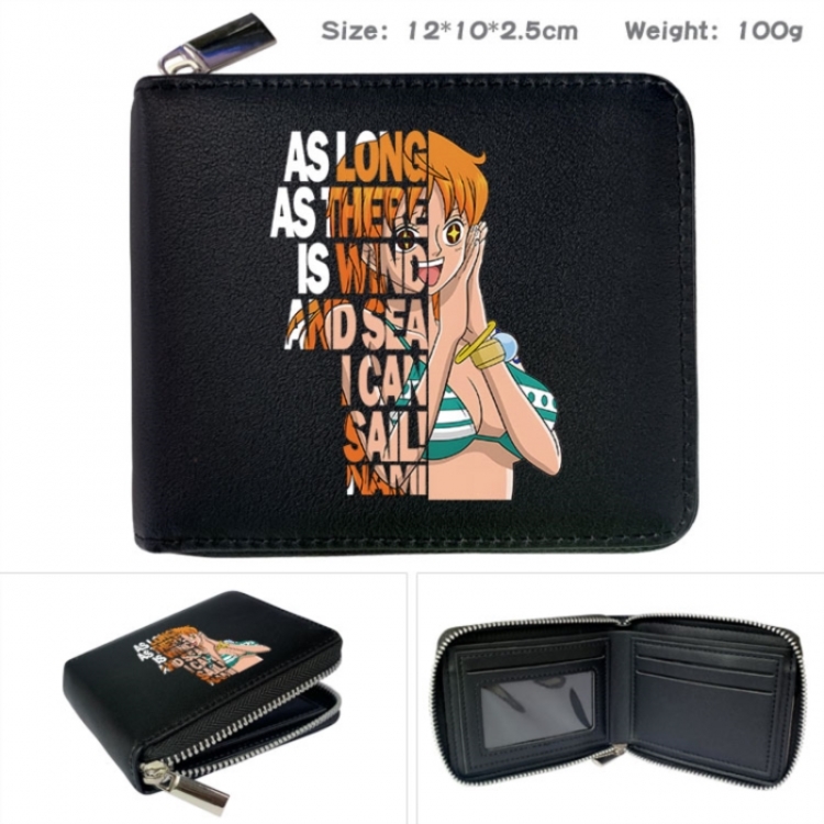 One Piece Anime zipper black leather half-fold wallet 12X10X2.5CM 100G