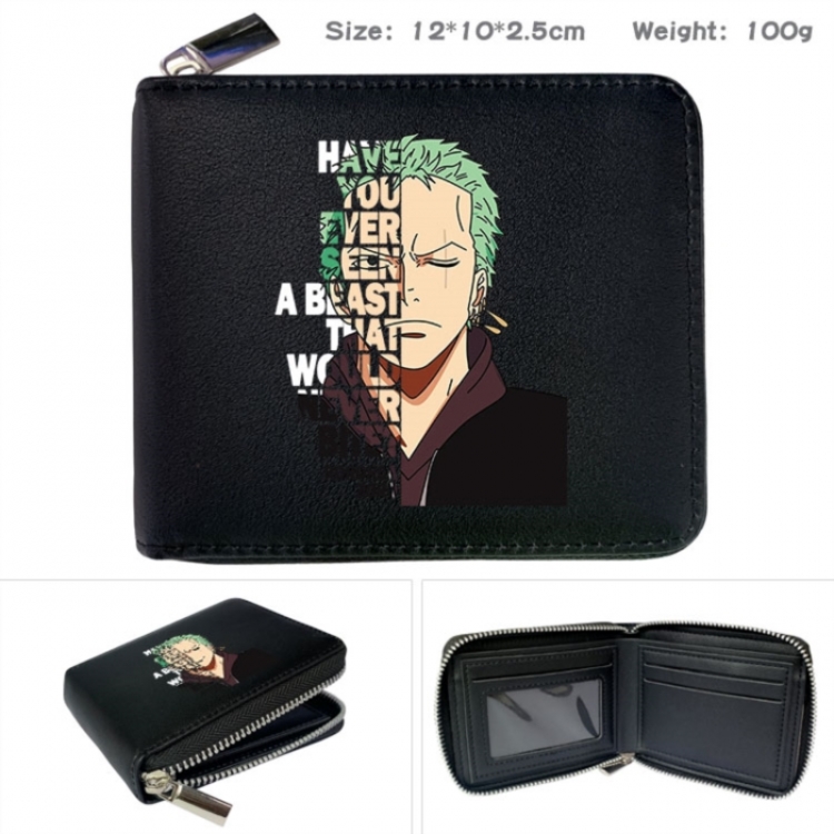 One Piece Anime zipper black leather half-fold wallet 12X10X2.5CM 100G