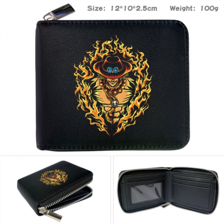 One Piece Anime zipper black leather half-fold wallet 12X10X2.5CM 100G