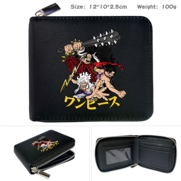 One Piece Anime zipper black leather half-fold wallet 12X10X2.5CM 100G