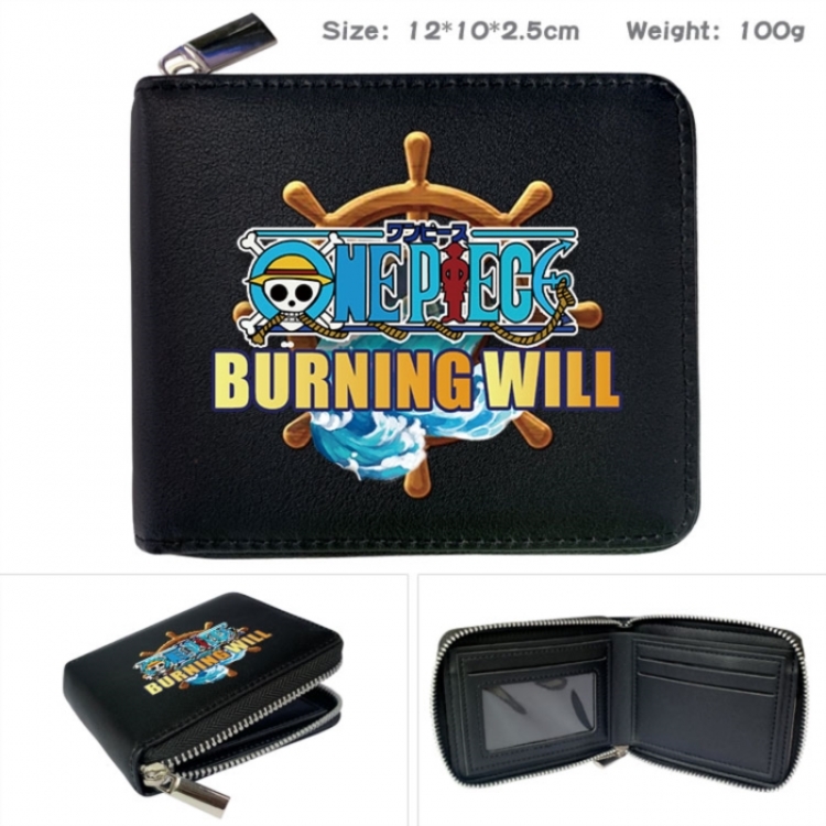 One Piece Anime zipper black leather half-fold wallet 12X10X2.5CM 100G