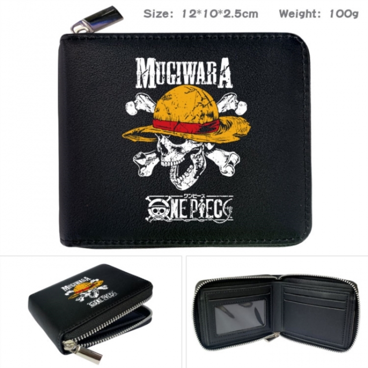 One Piece Anime zipper black leather half-fold wallet 12X10X2.5CM 100G