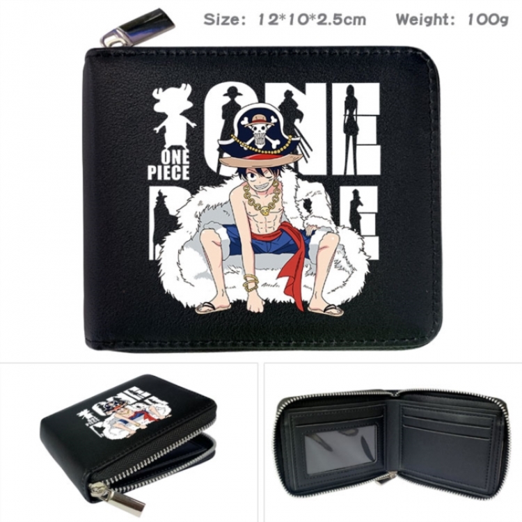 One Piece Anime zipper black leather half-fold wallet 12X10X2.5CM 100G
