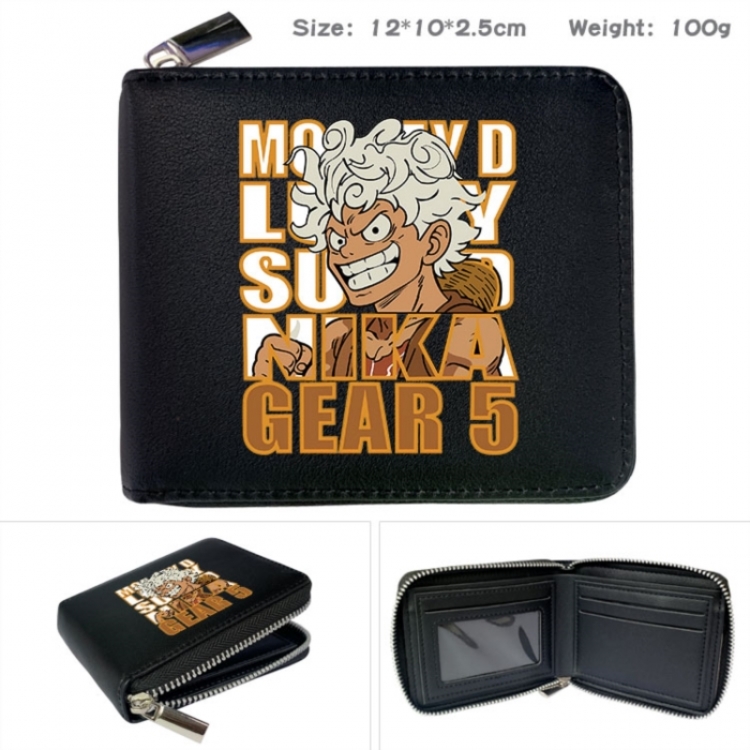 One Piece Anime zipper black leather half-fold wallet 12X10X2.5CM 100G