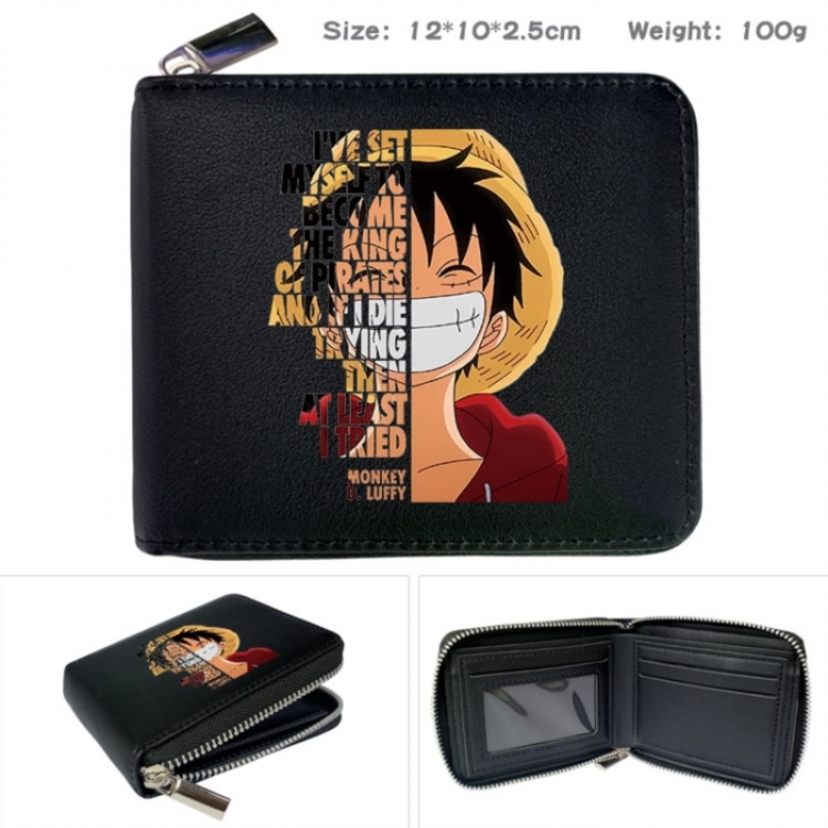 One Piece Anime zipper black leather half-fold wallet 12X10X2.5CM 100G