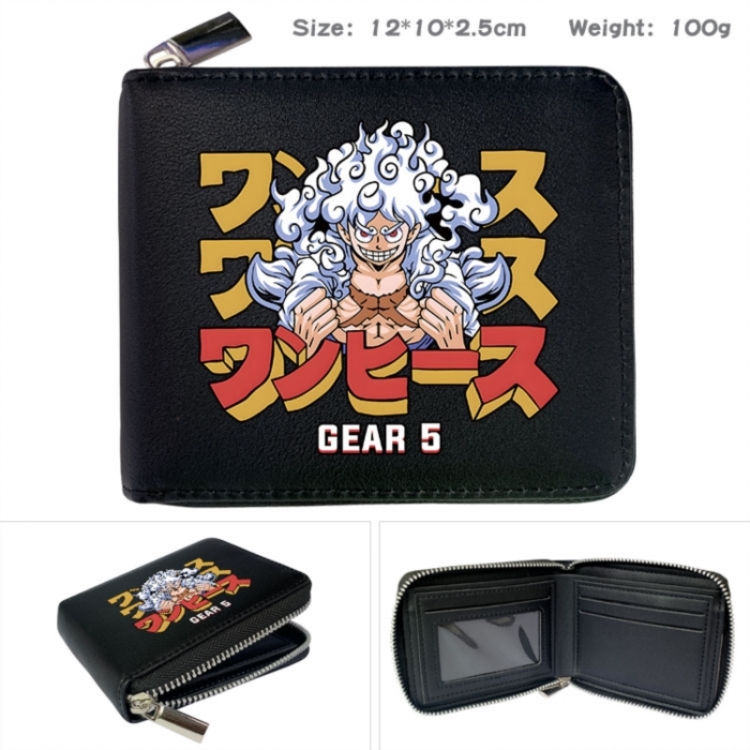 One Piece Anime zipper black leather half-fold wallet 12X10X2.5CM 100G