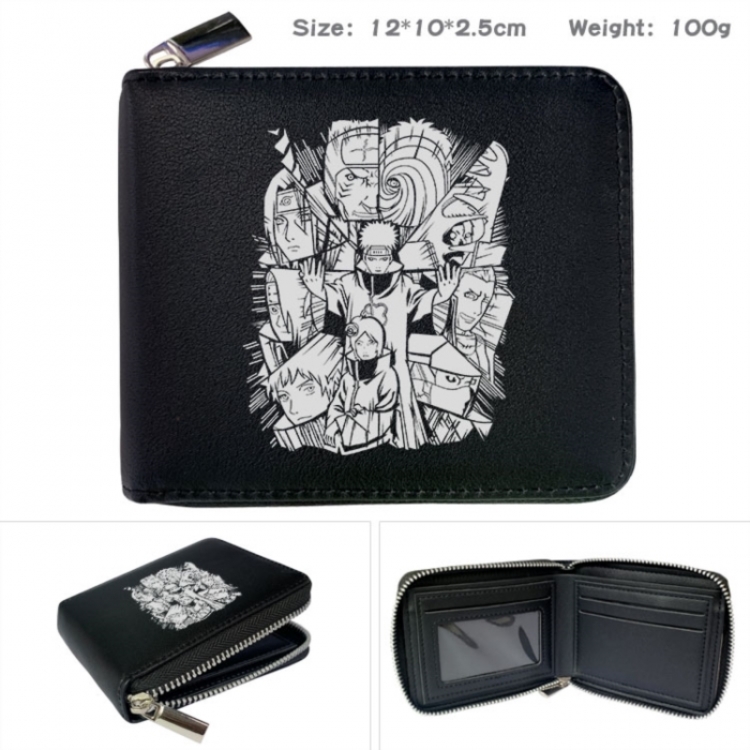 Naruto Anime zipper black leather half-fold wallet 12X10X2.5CM 100G