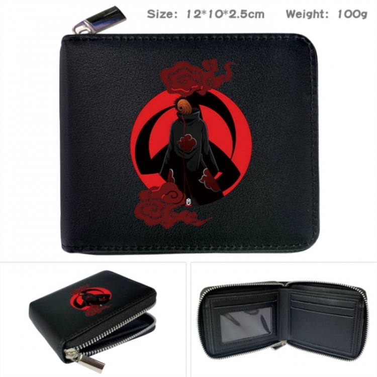 Naruto Anime zipper black leather half-fold wallet 12X10X2.5CM 100G