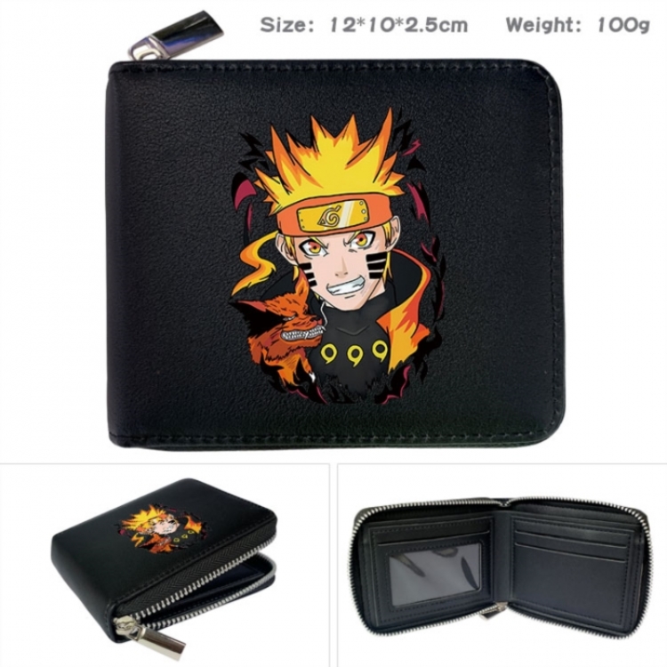 Naruto Anime zipper black leather half-fold wallet 12X10X2.5CM 100G