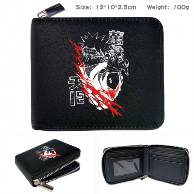 Naruto Anime zipper black leather half-fold wallet 12X10X2.5CM 100G