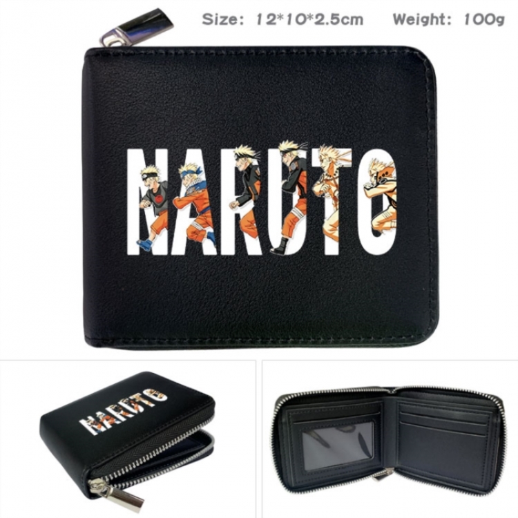 Naruto Anime zipper black leather half-fold wallet 12X10X2.5CM 100G