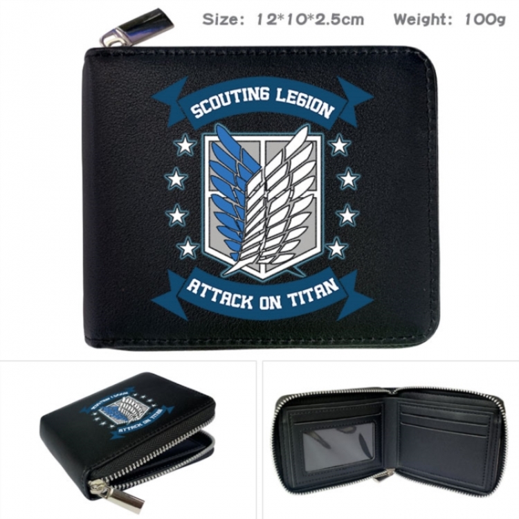 Shingeki no Kyojin Anime zipper black leather half-fold wallet 12X10X2.5CM 100G