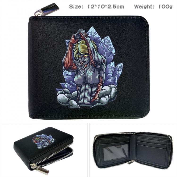 Shingeki no Kyojin Anime zipper black leather half-fold wallet 12X10X2.5CM 100G