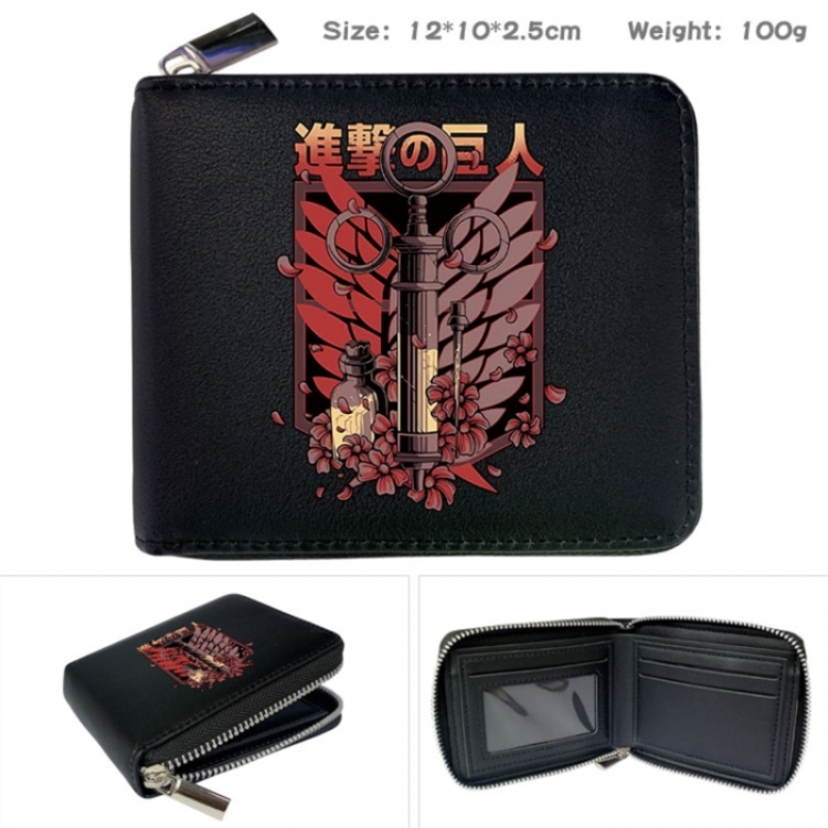Shingeki no Kyojin Anime zipper black leather half-fold wallet 12X10X2.5CM 100G
