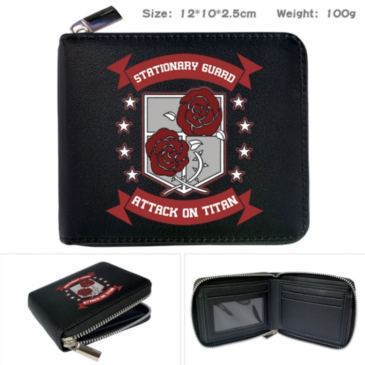 Shingeki no Kyojin Anime zipper black leather half-fold wallet 12X10X2.5CM 100G