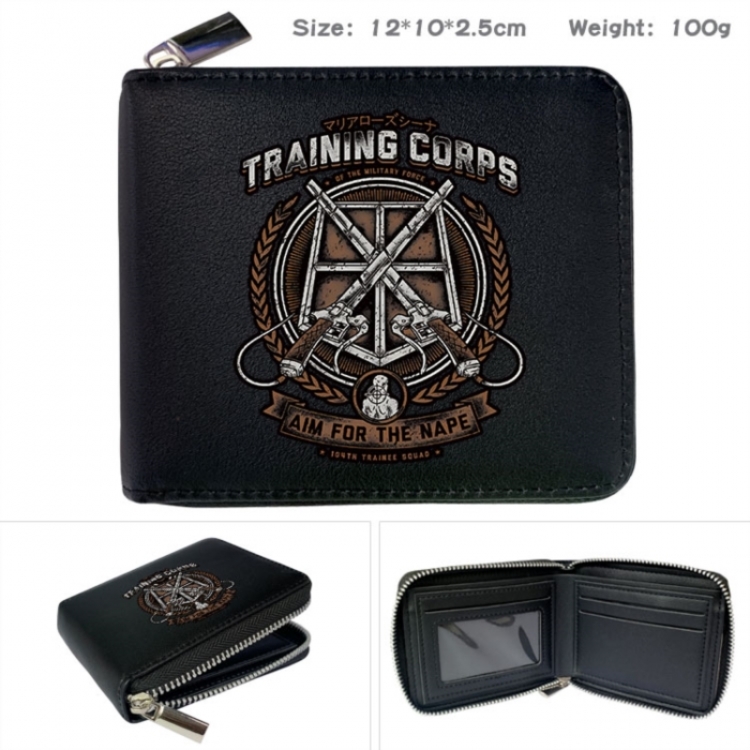Shingeki no Kyojin Anime zipper black leather half-fold wallet 12X10X2.5CM 100G