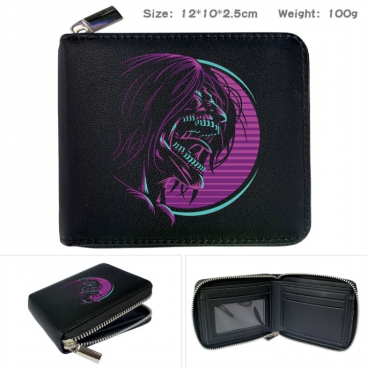 Shingeki no Kyojin Anime zipper black leather half-fold wallet 12X10X2.5CM 100G
