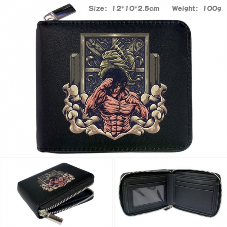 Shingeki no Kyojin Anime zipper black leather half-fold wallet 12X10X2.5CM 100G