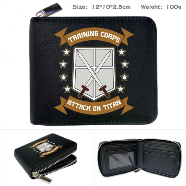Shingeki no Kyojin Anime zipper black leather half-fold wallet 12X10X2.5CM 100G