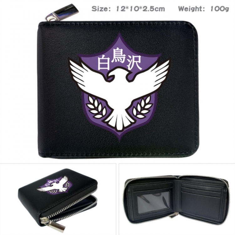 Haikyuu!! Anime zipper black leather half-fold wallet 12X10X2.5CM 100G