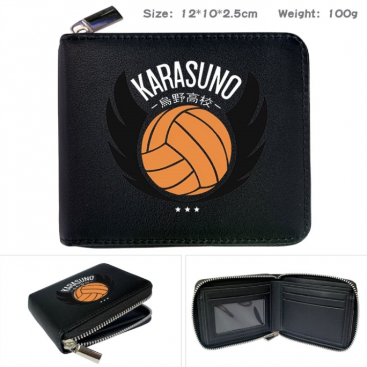 Haikyuu!! Anime zipper black leather half-fold wallet 12X10X2.5CM 100G