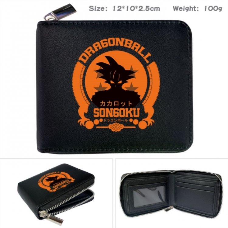 DRAGON BALL Anime zipper black leather half-fold wallet 12X10X2.5CM 100G