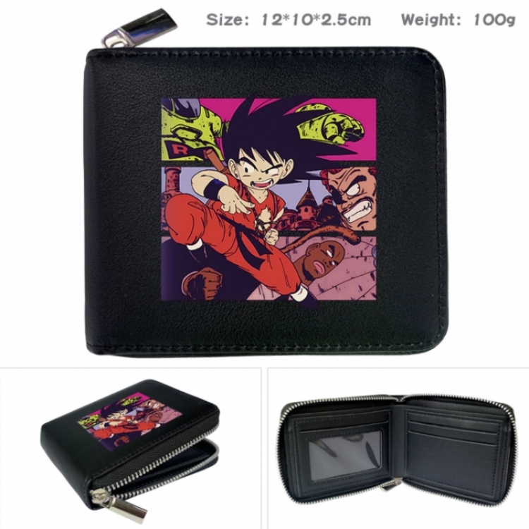DRAGON BALL Anime zipper black leather half-fold wallet 12X10X2.5CM 100G