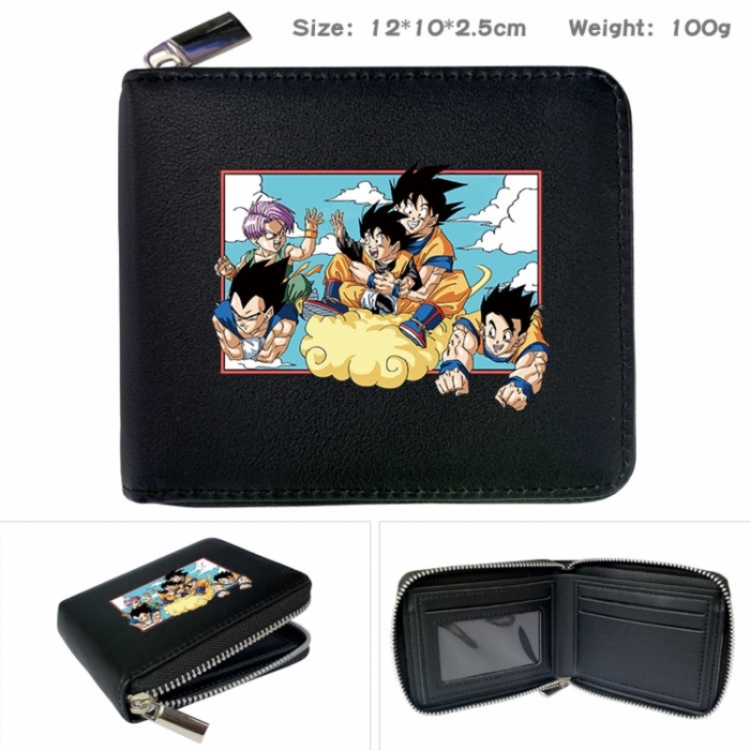 DRAGON BALL Anime zipper black leather half-fold wallet 12X10X2.5CM 100G
