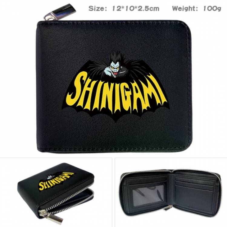 Death note Anime zipper black leather half-fold wallet 12X10X2.5CM 100G