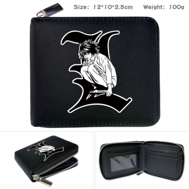 Death note Anime zipper black leather half-fold wallet 12X10X2.5CM 100G