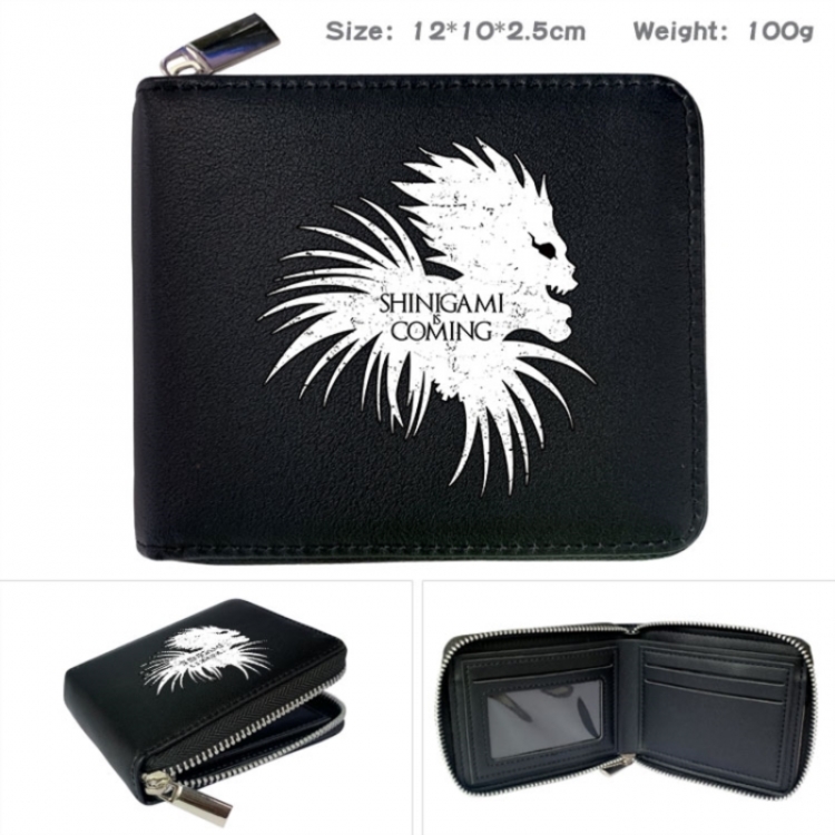 Death note Anime zipper black leather half-fold wallet 12X10X2.5CM 100G