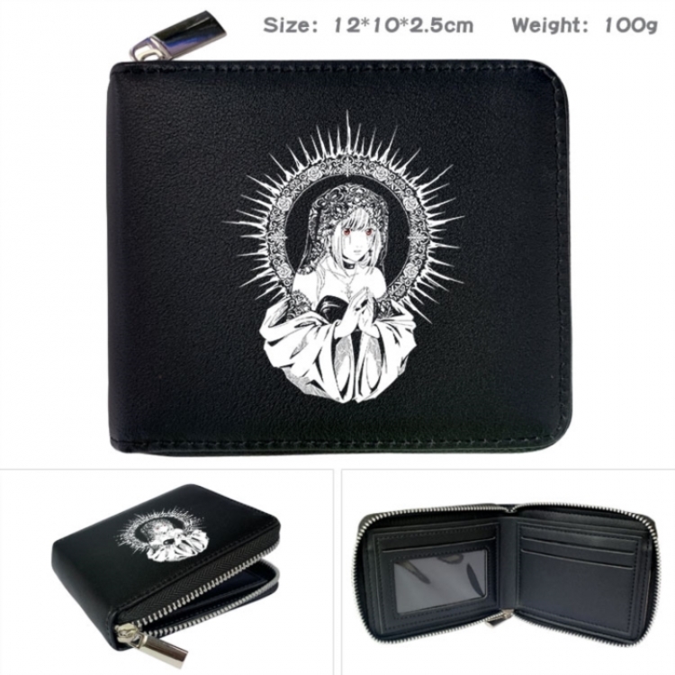 Death note Anime zipper black leather half-fold wallet 12X10X2.5CM 100G