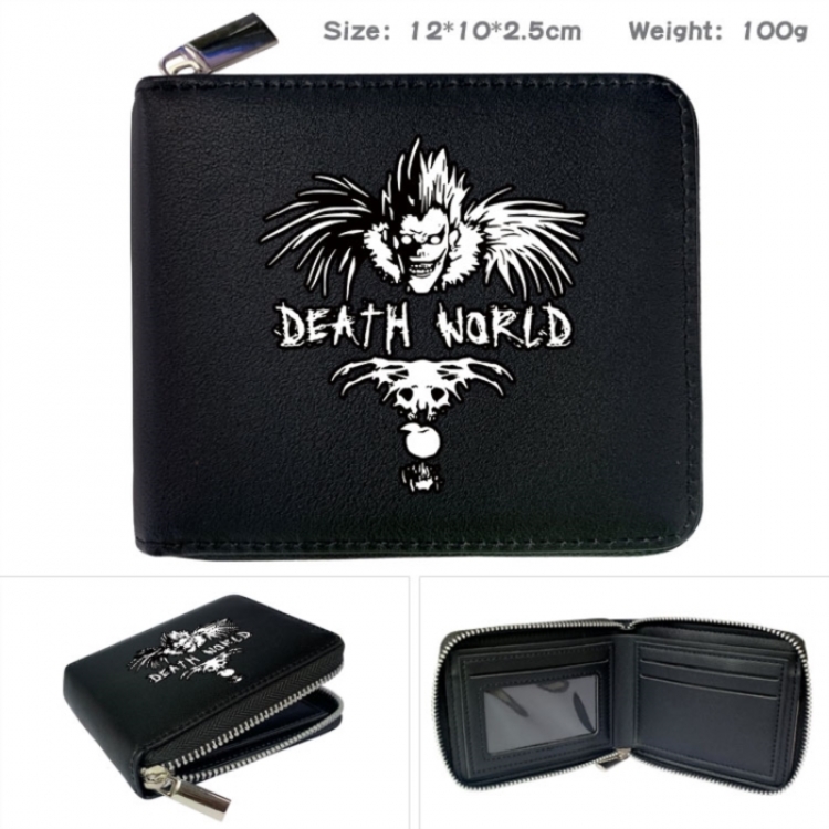 Death note Anime zipper black leather half-fold wallet 12X10X2.5CM 100G