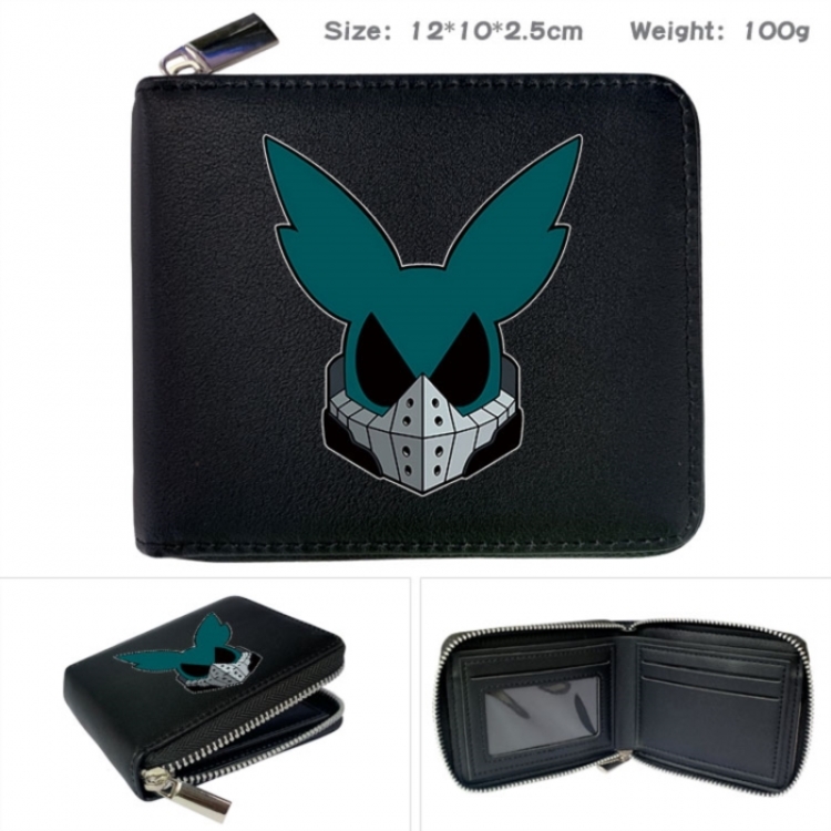My Hero Academia Anime zipper black leather half-fold wallet 12X10X2.5CM 100G